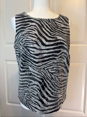 CDC Black and White Zebra Print Sleeveless Tank. Beaded.
